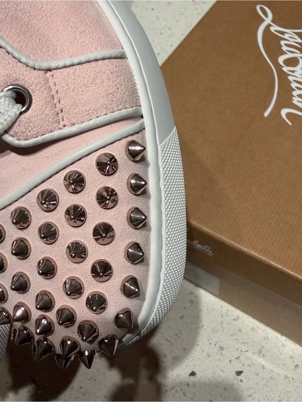 Christian Louboutin pink Suede Studded Lace-Up Sneakers - Picture 10 of 10
